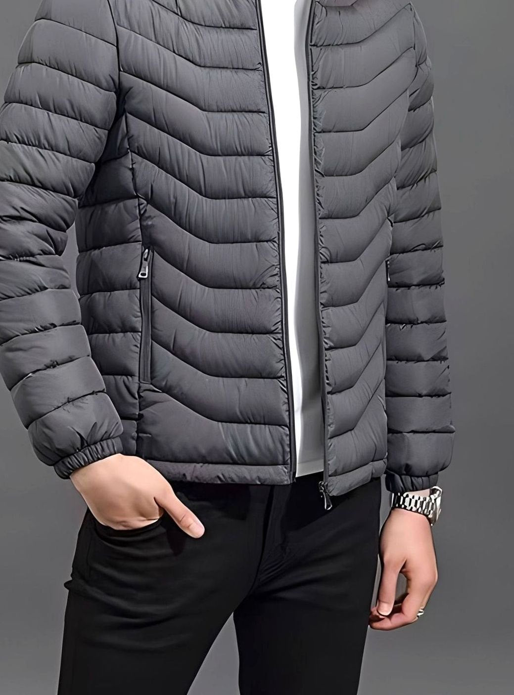 Herren Leichte Gesteppte Pufferjacke mit Abnehmbarer Kapuze
