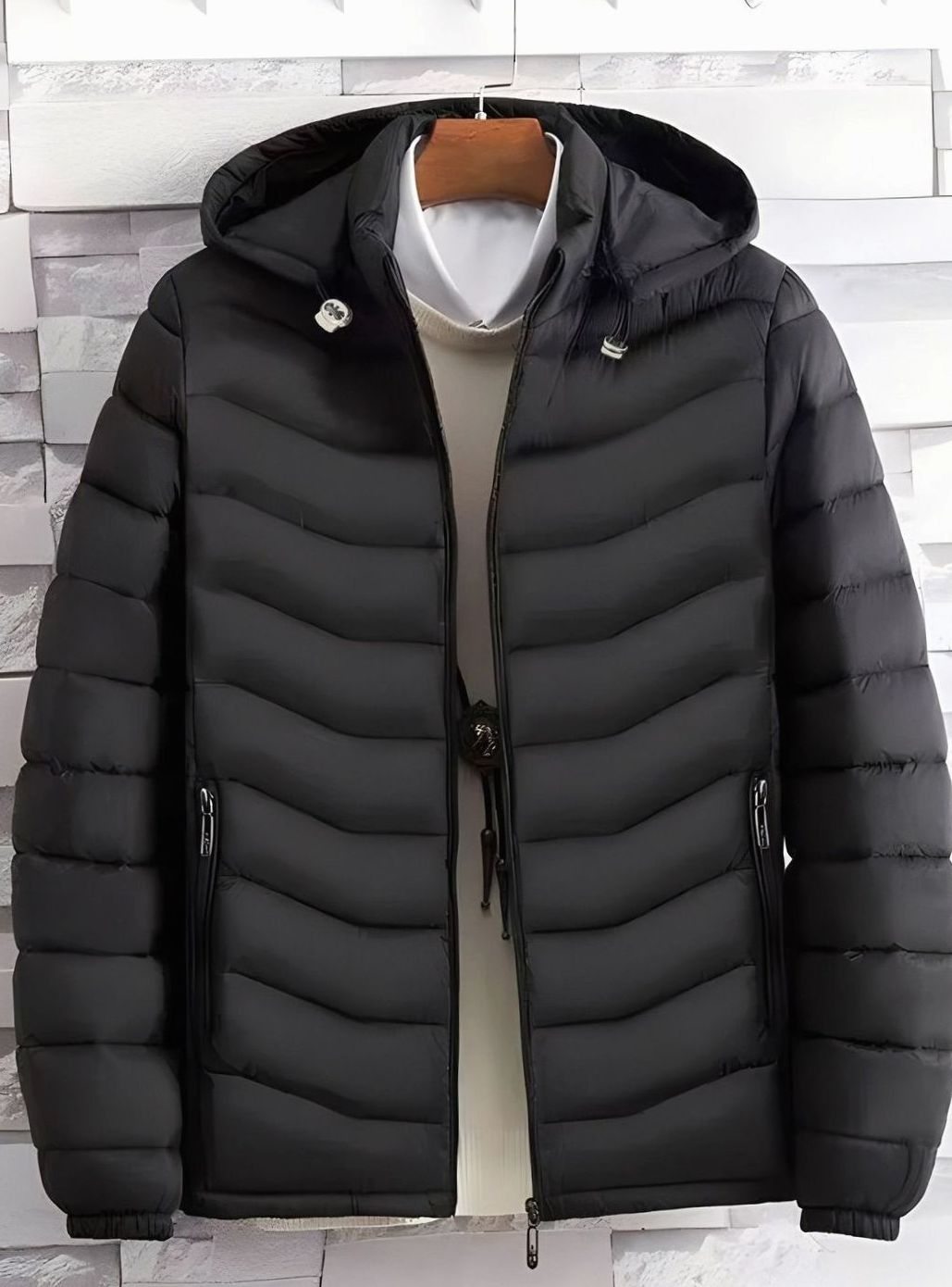 Herren Leichte Gesteppte Pufferjacke mit Abnehmbarer Kapuze