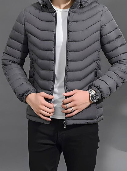 Herren Leichte Gesteppte Pufferjacke mit Abnehmbarer Kapuze