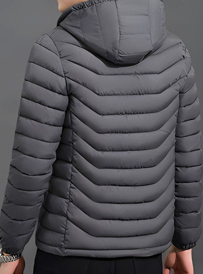 Herren Leichte Gesteppte Pufferjacke mit Abnehmbarer Kapuze