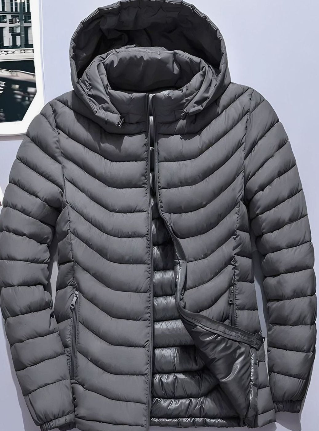 Herren Leichte Gesteppte Pufferjacke mit Abnehmbarer Kapuze