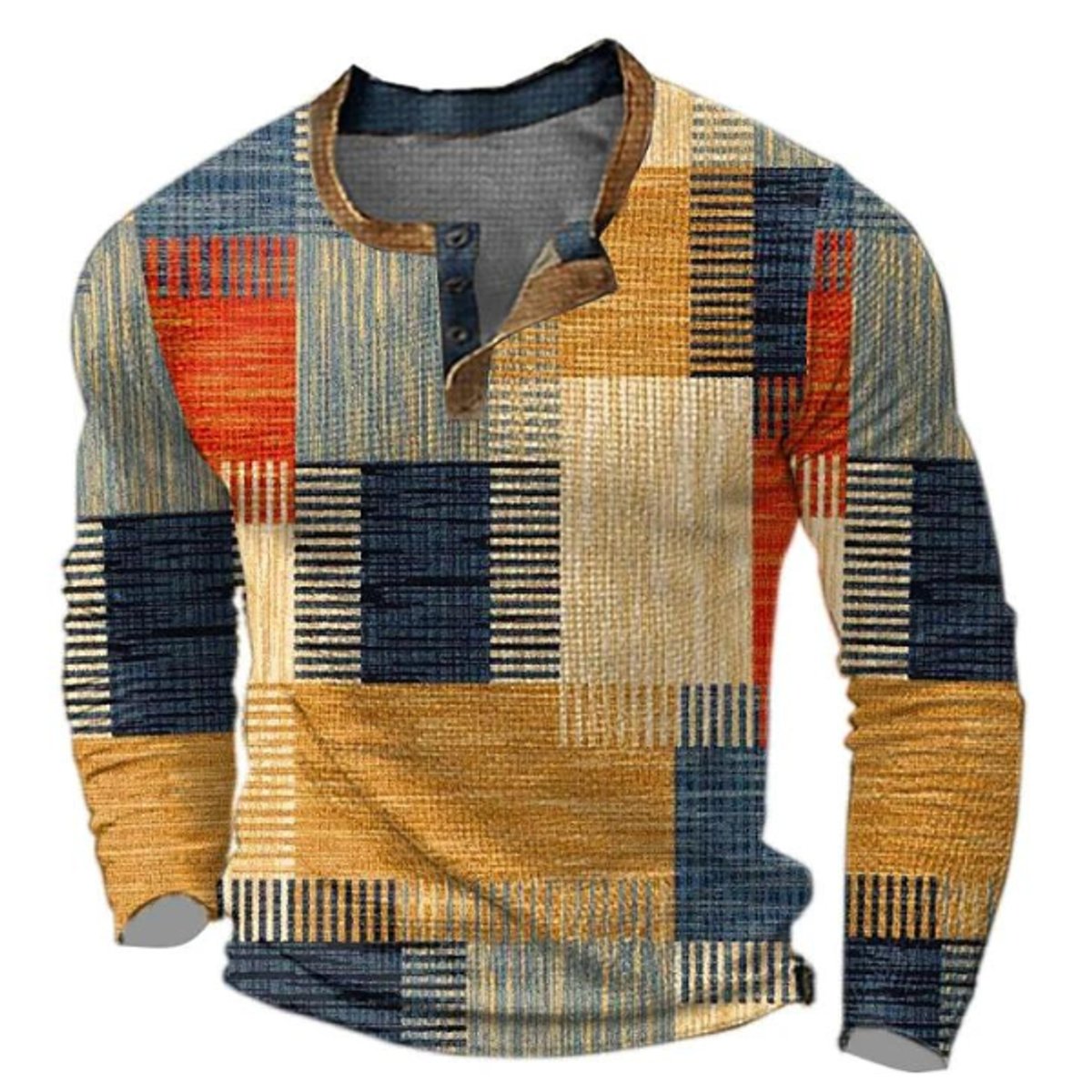 Herren Retro Colorblock Langarm Knit Sweater Henley - Orange