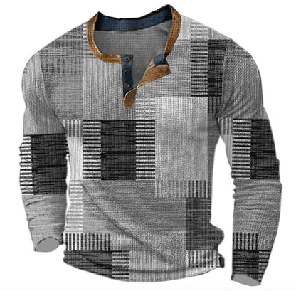 Herren Retro Colorblock Langarm Knit Sweater Henley - Grau