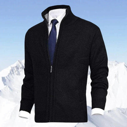Herren Stehkragen Reißverschluss Strick-Cardigan - Schwarz