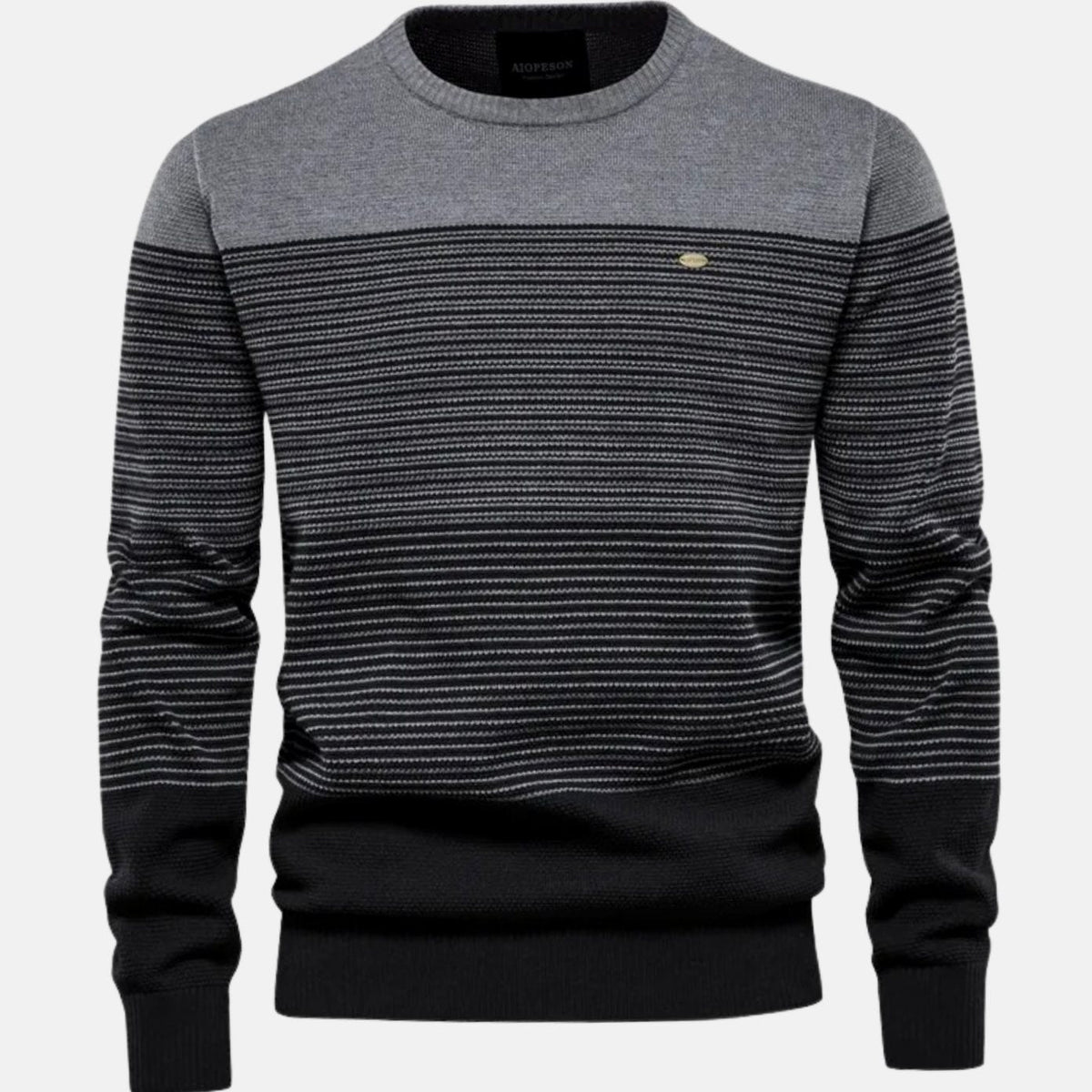 Herren Strickpullover Rundhals Streifen-Farbverlauf Langarm - Grau