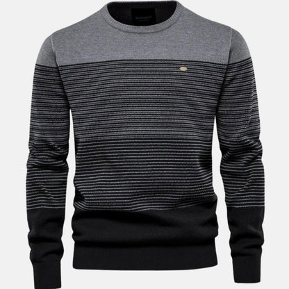 Herren Strickpullover Rundhals Streifen-Farbverlauf Langarm - Grau