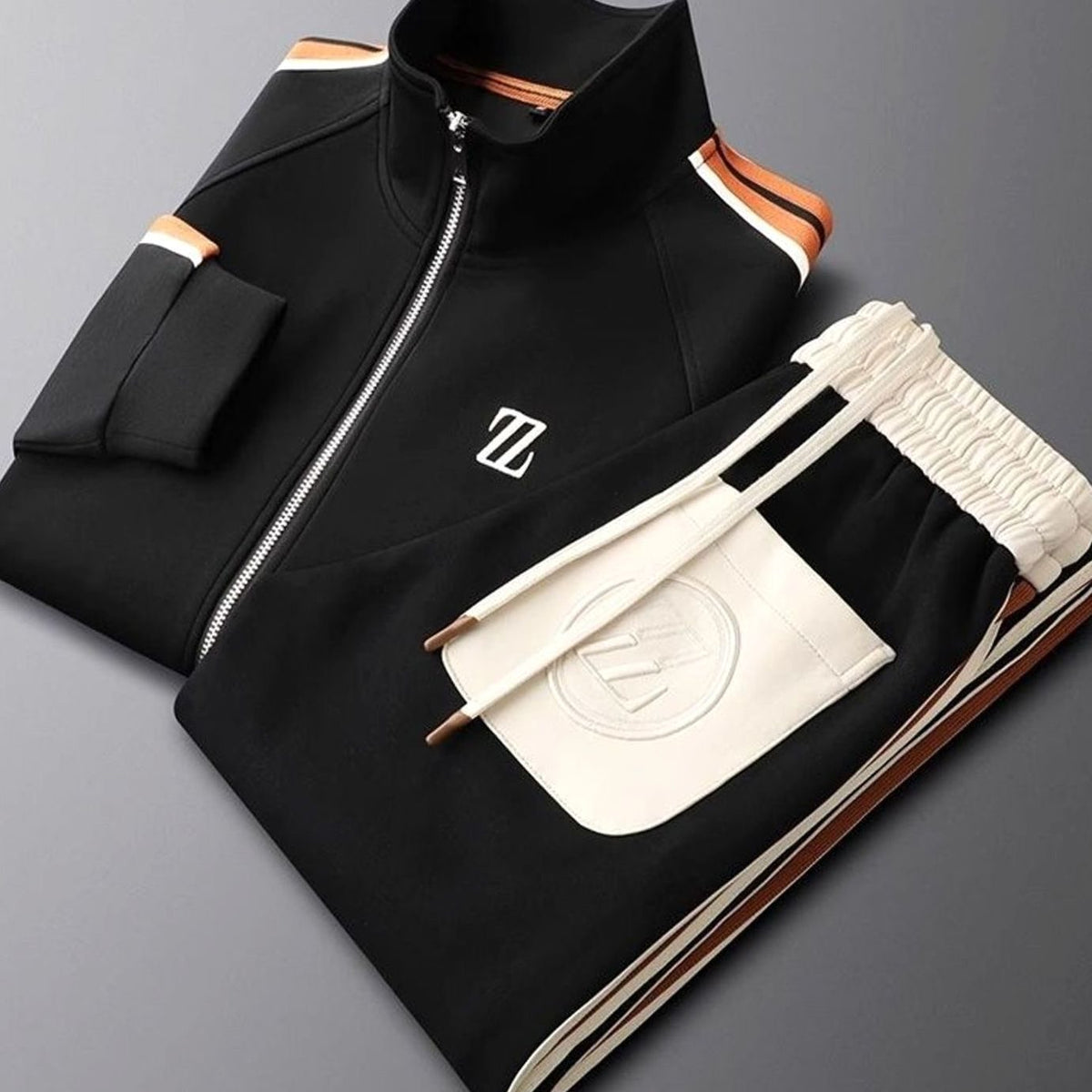 Herren Trainingsanzug für jede Aktivität Regular Fit Streifen Lycra - Schwarz