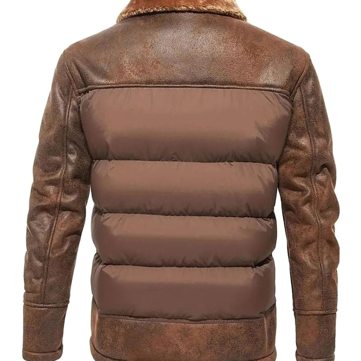 Herren Winter Pufferjacke mit Fellkragen Kunstleder-Ärmeln