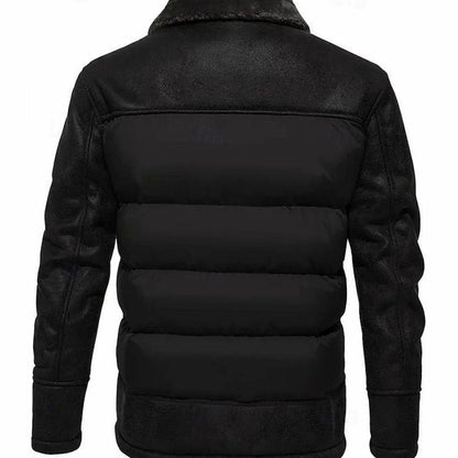 Herren Winter Pufferjacke mit Fellkragen Kunstleder-Ärmeln