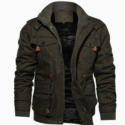 Herren Winterjacke Warm Fleece-gefüttert Cargo-Stil Stehkragen - Grün