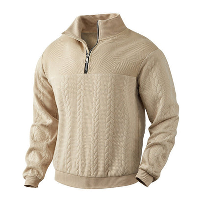Herren Zopfstrick-Pullover mit Viertelreißverschluss Knit Sweater - Beige
