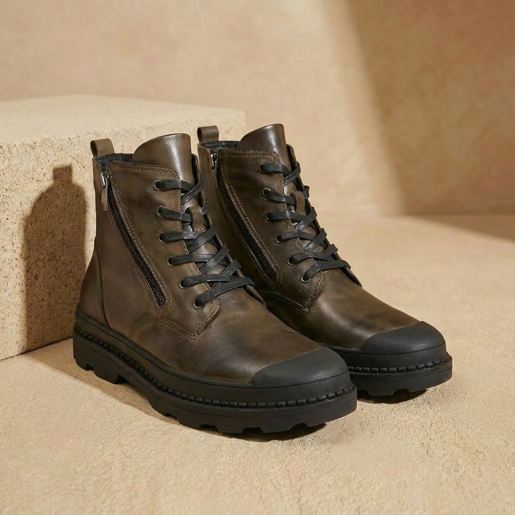 Herren Stiefel Reißverschluss Schnürstiefel Vintage Look 6