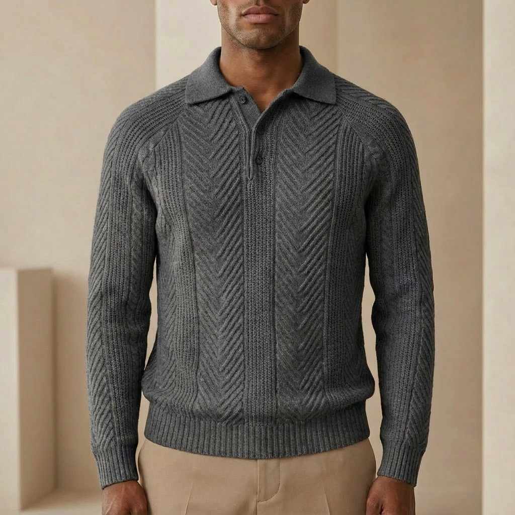 Herren Strickpoloshirt Slim Fit Langarm Polo Pullover 4