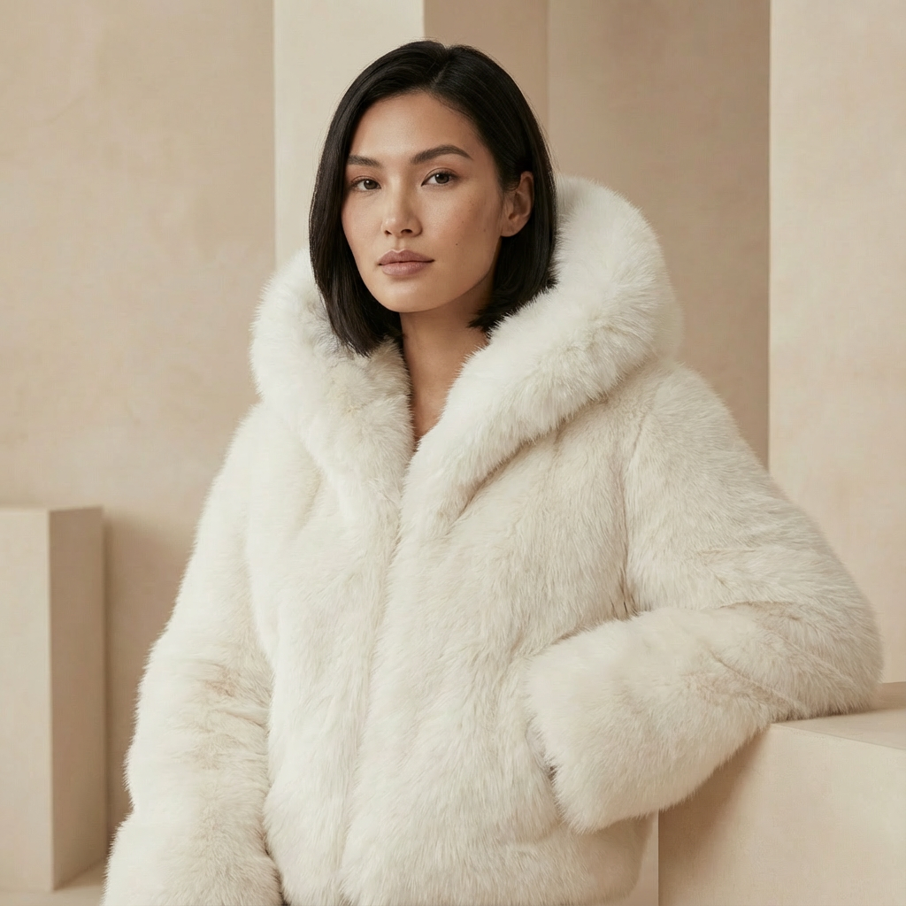 Damen Fellmantel Oversized Kapuze Winter Mantel Flauschig 5