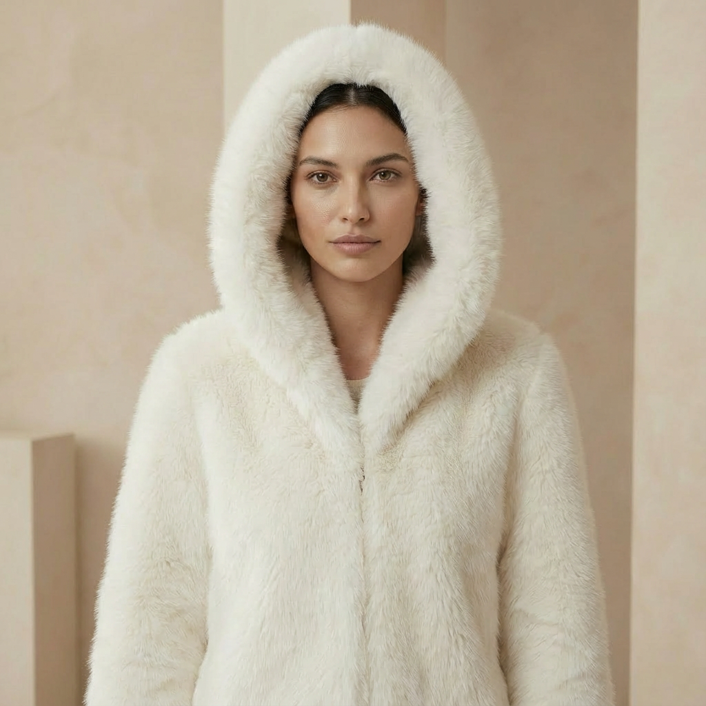 Damen Fellmantel Oversized Kapuze Winter Mantel Flauschig 2