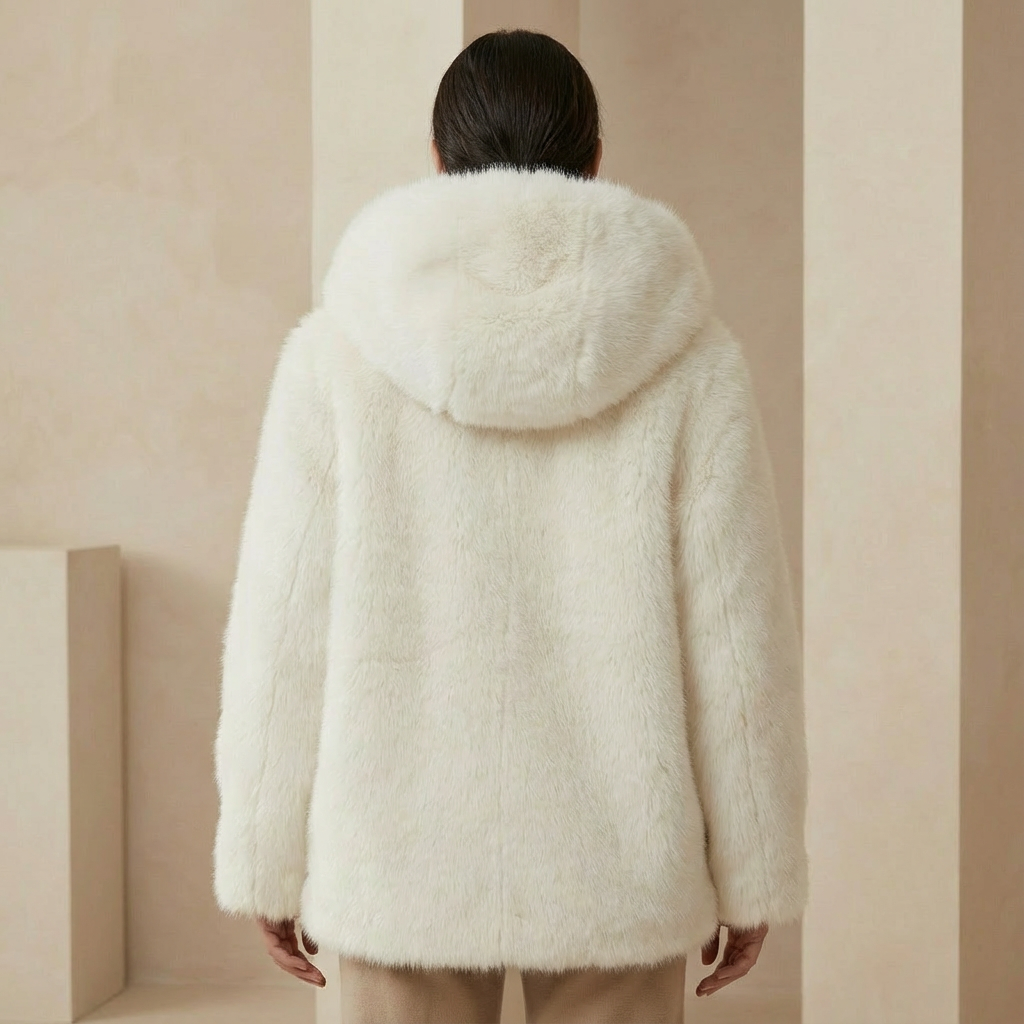 Damen Fellmantel Oversized Kapuze Winter Mantel Flauschig 3