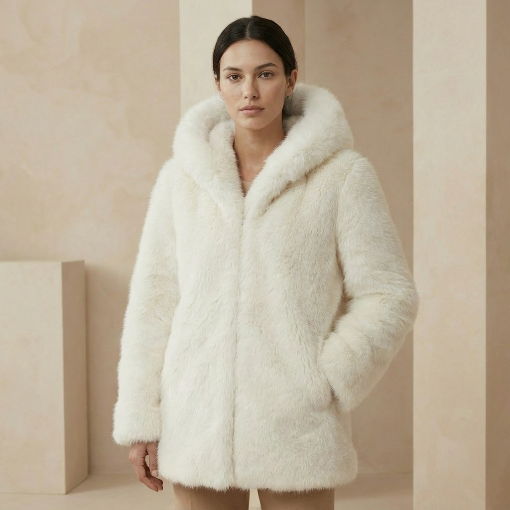 Damen Fellmantel Oversized Kapuze Winter Mantel Flauschig 4