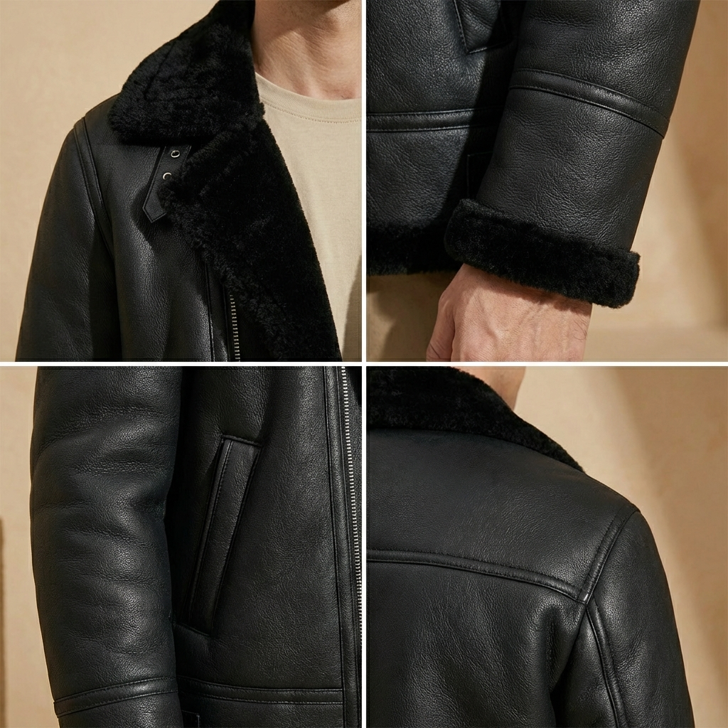 Herren Jacke Aviator Style Warm Gefüttert Regular Fit 5
