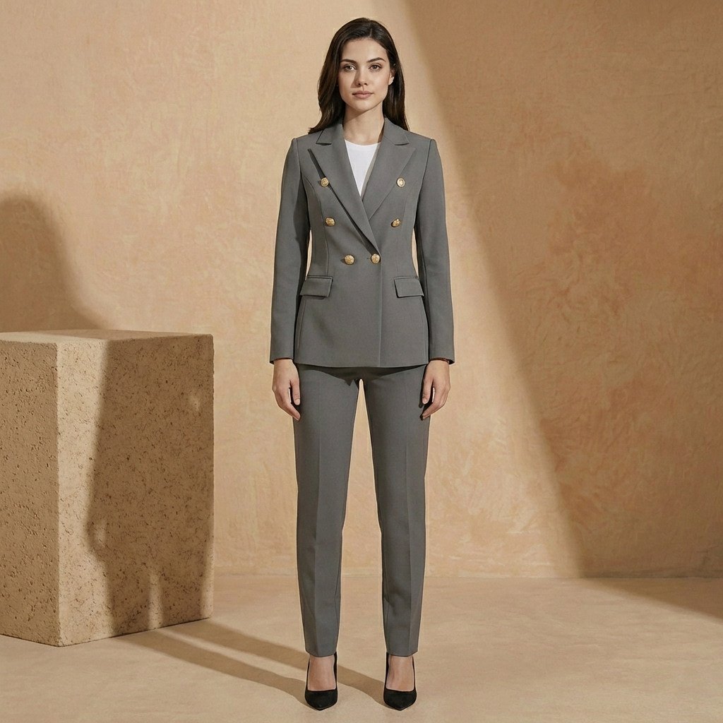 Damen Blazer Anzug 2-teilig Taillenbetont Schmale Hose 1