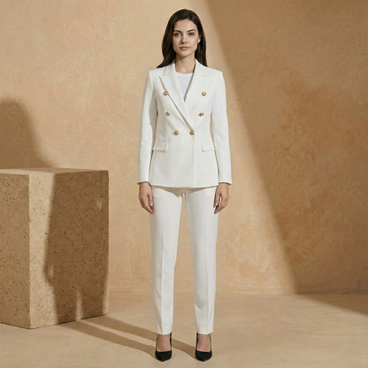 Damen Blazer Anzug 2-teilig Taillenbetont Schmale Hose 2