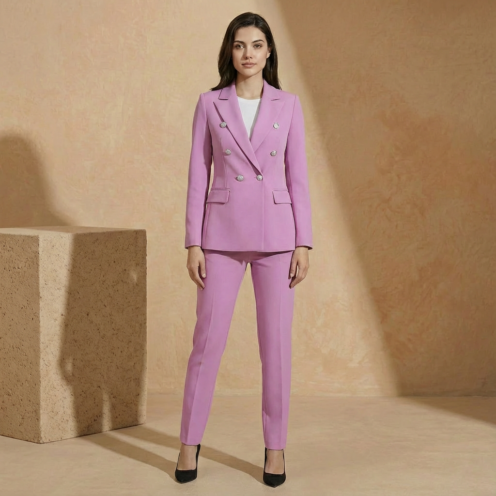Damen Blazer Anzug 2-teilig Taillenbetont Schmale Hose 3