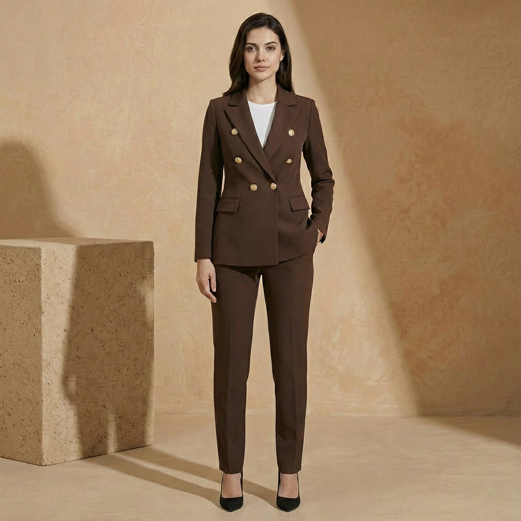 Damen Blazer Anzug 2-teilig Taillenbetont Schmale Hose 4