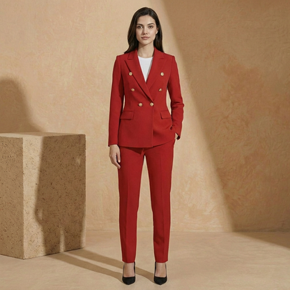 Damen Blazer Anzug 2-teilig Taillenbetont Schmale Hose 6