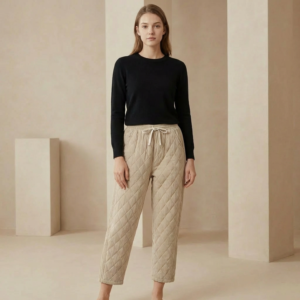 Damen Stepphose Relaxed Fit Kordelzug Bund Rippeinsätze Taschen 4