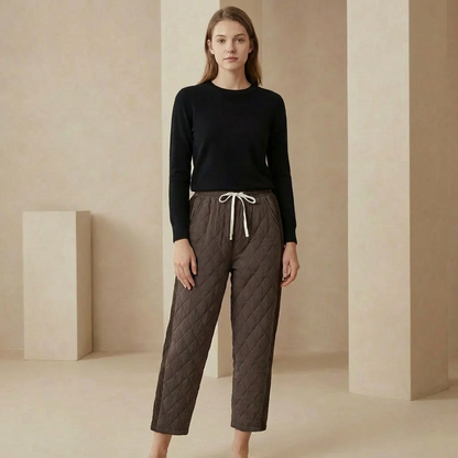 Damen Stepphose Relaxed Fit Kordelzug Bund Rippeinsätze Taschen 1