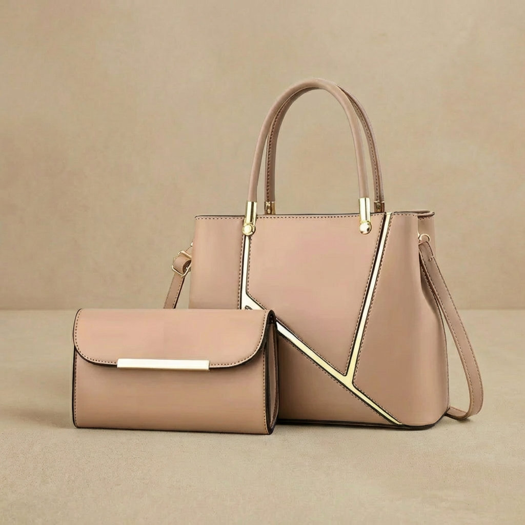 Damen Handtaschen Set 2-teilig Henkeltasche Clutch 3