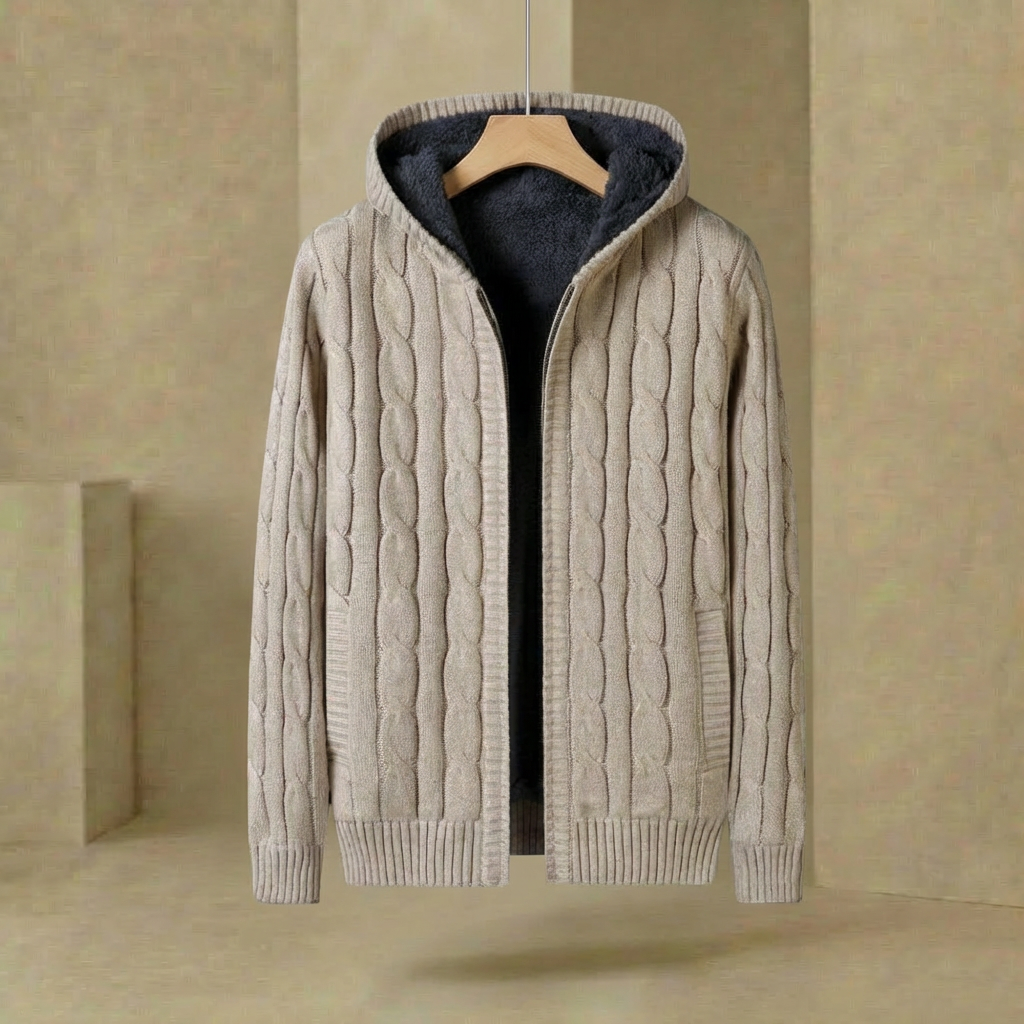 Herren Strickpullover Kapuze Gefüttert Gerippter Saum 3