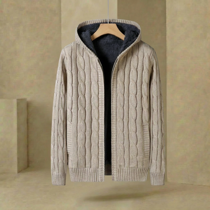 Herren Strickpullover Kapuze Gefüttert Gerippter Saum 3
