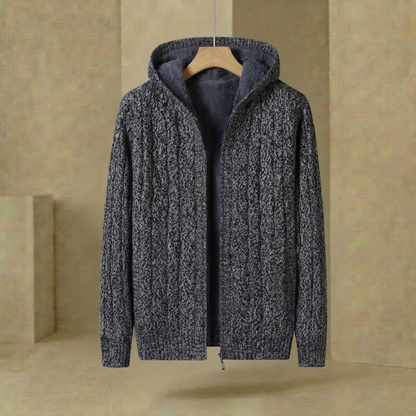 Herren Strickpullover Kapuze Gefüttert Gerippter Saum 1
