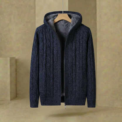 Herren Strickpullover Kapuze Gefüttert Gerippter Saum 2