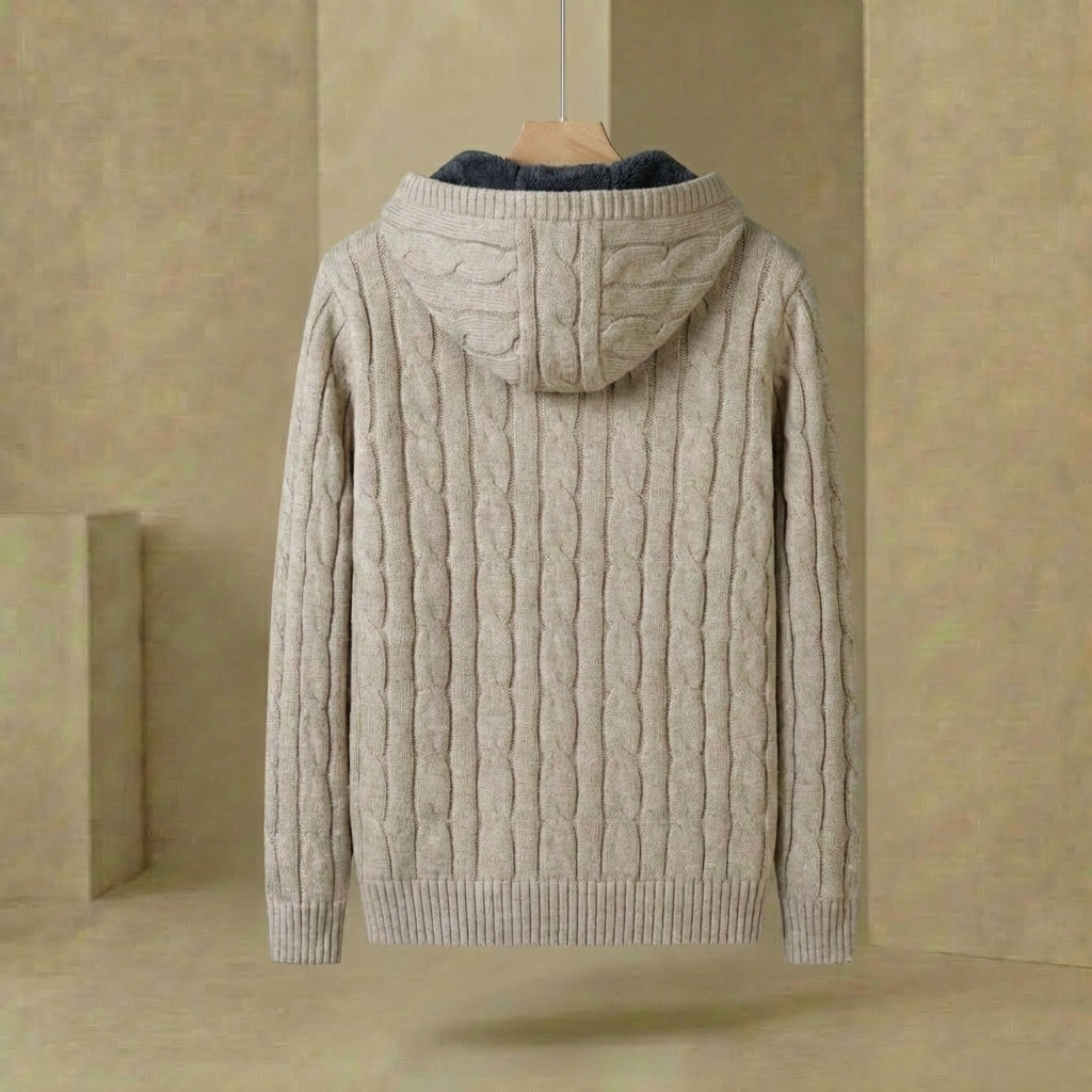Herren Strickpullover Kapuze Gefüttert Gerippter Saum 5