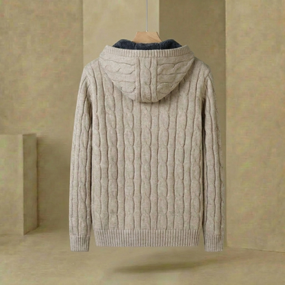 Herren Strickpullover Kapuze Gefüttert Gerippter Saum 5