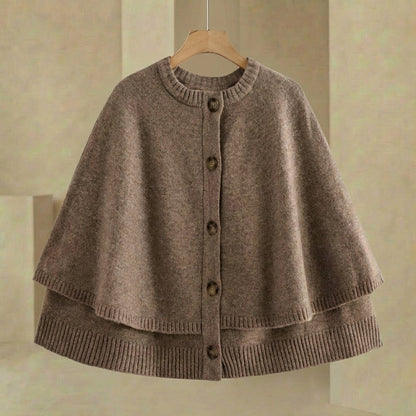 Damen Cape Cardigan Knopfverschluss Strickjacke Wickel Look 5