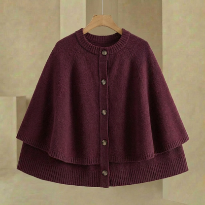 Damen Cape Cardigan Knopfverschluss Strickjacke Wickel Look 4