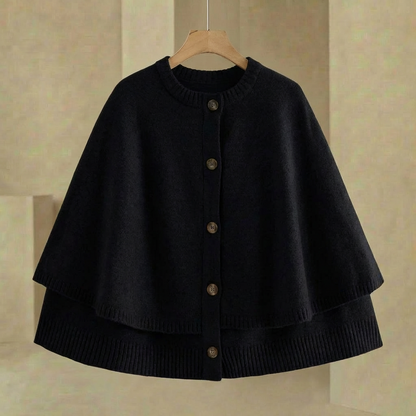 Damen Cape Cardigan Knopfverschluss Strickjacke Wickel Look 3
