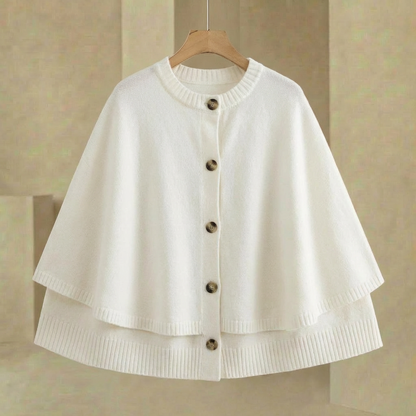 Damen Cape Cardigan Knopfverschluss Strickjacke Wickel Look 1