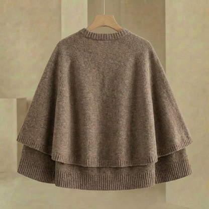 Damen Cape Cardigan Knopfverschluss Strickjacke Wickel Look 6