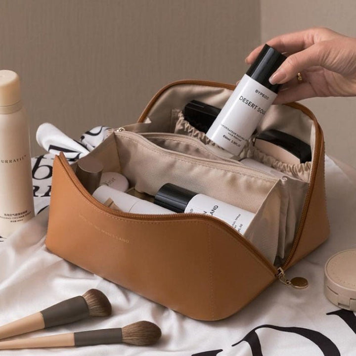 Damen Kosmetiktasche Groß Aufklappbar Innenfächer Reise 3