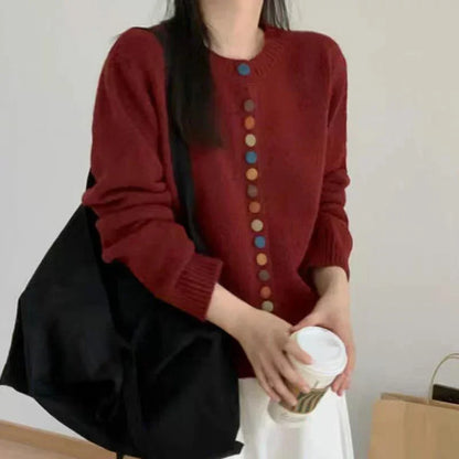 Hildura | Damen Strickjacke mit bunten Knöpfen - Cream - Image 2