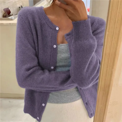 Hildvara | Damen Strickjacke mit Knopfleiste - Grey - Image 4