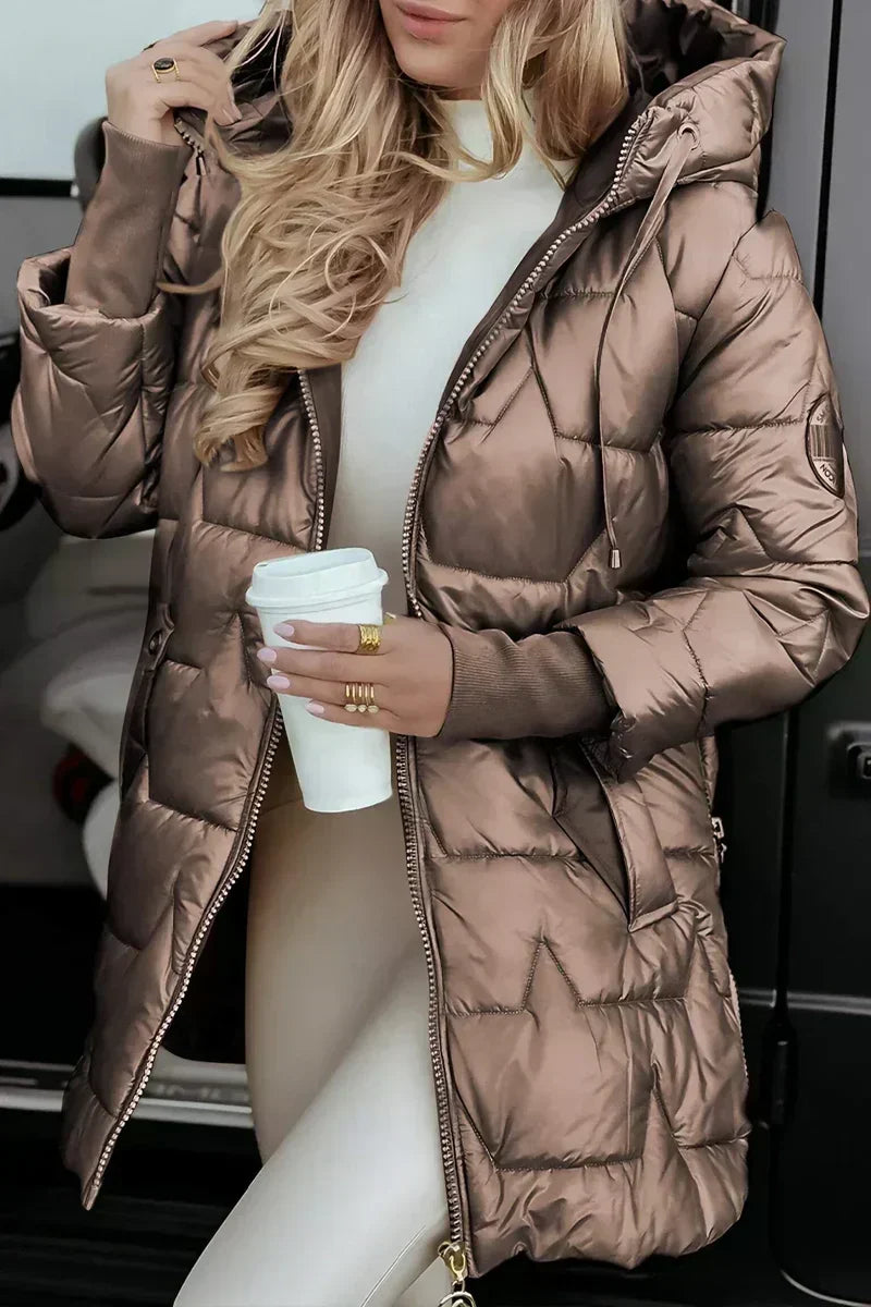 Damen Winterjacke Kapuze Warm Gefüttert Schlanke Passform 6