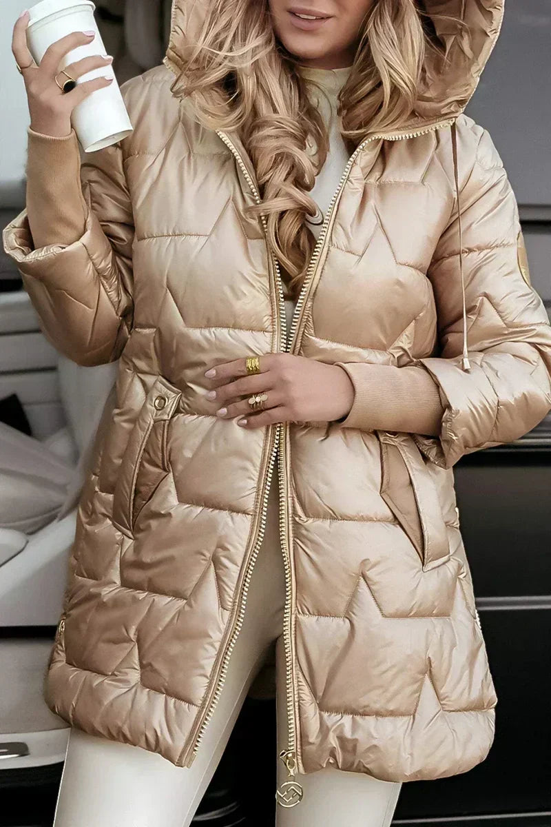Damen Winterjacke Kapuze Warm Gefüttert Schlanke Passform 3
