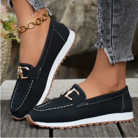 Damen Loafer Schnalle Slip-On Flach Klassische Passform 3