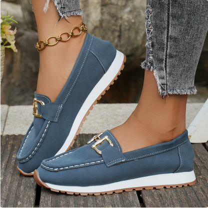 Damen Loafer Schnalle Slip-On Flach Klassische Passform 1
