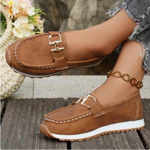 Damen Loafer Schnalle Slip-On Flach Klassische Passform 2