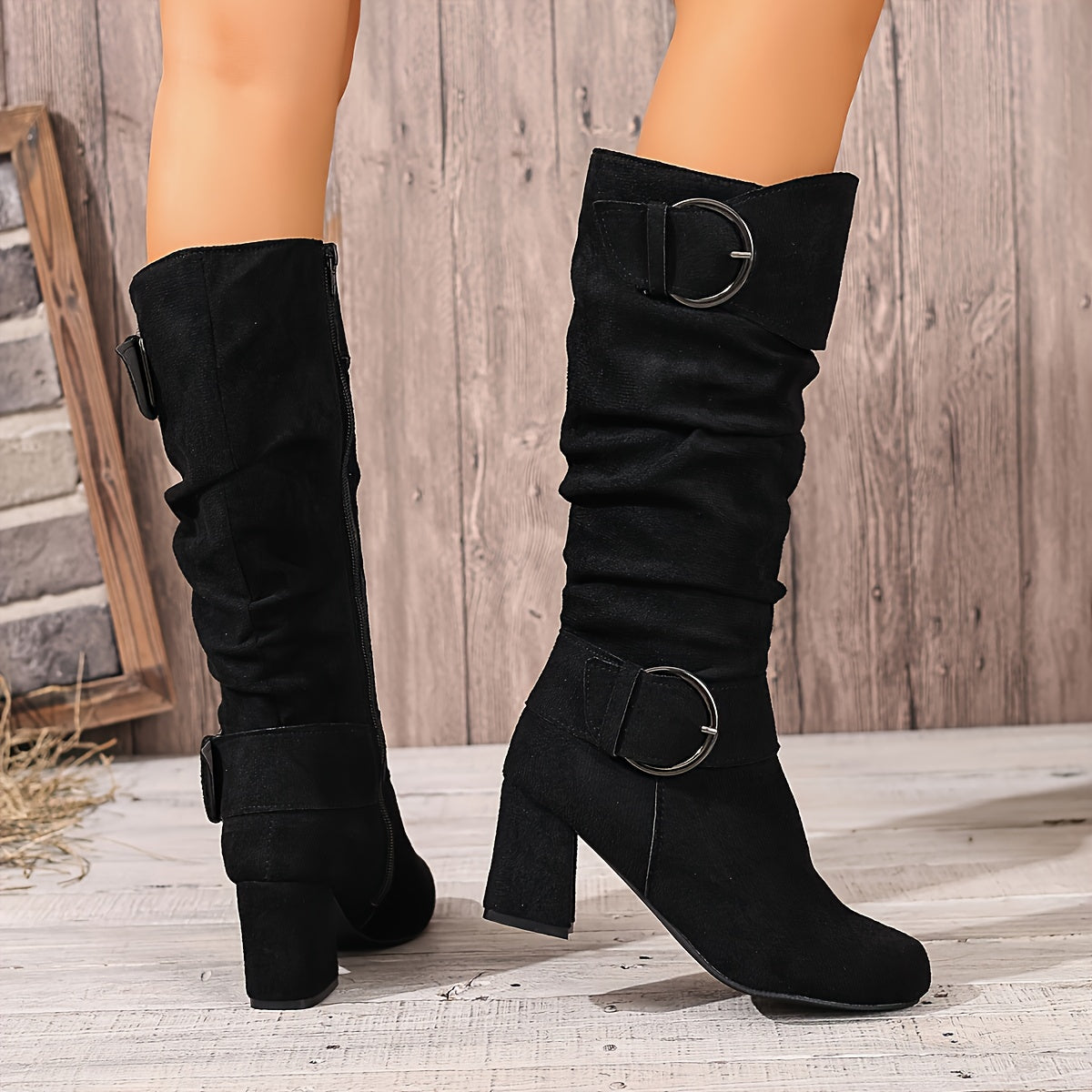 Imke | Damen Kniehohe Stiefel mit Blockabsatz - Taupe - Image 4